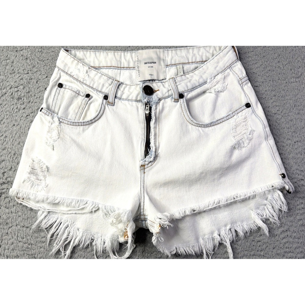 One Teaspoon Shorts Womens 28 Denim Raw Hem Open Zipper Distressed Jean Shorts